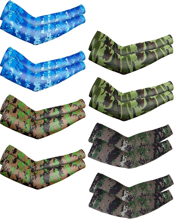 Mudder 8 Pairs UV Sun Protection Cooling Arm Sleeves for Men Women Youth Silk Compression Arm Cover Breathable Outdoors Sport