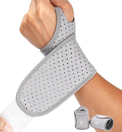 Breathable Wrist Brace (2 Pack) for Relieve Wrist Pain from Carpal Tunnel, Arthritis, Tendonitis, Sprain, TFCC | Adjustable Wrist Wraps Support for Weightlifting, Tennis - Fits All (Gray)