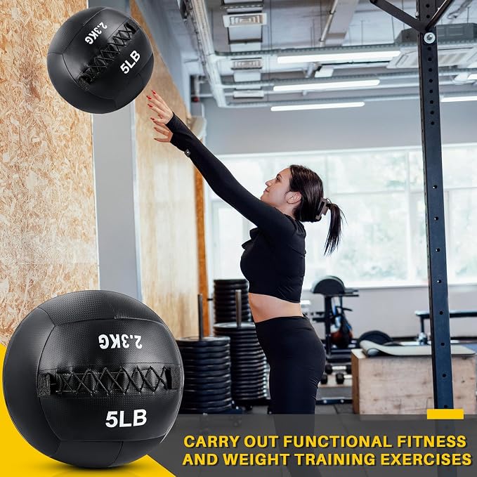Lunmon Soft Wall Medicine Ball for Exercise Fitness Slam Weighted Med Ball with Non Slip Grip for Slamming Workout Strength Conditioning Core Training Lunge and Partner Toss