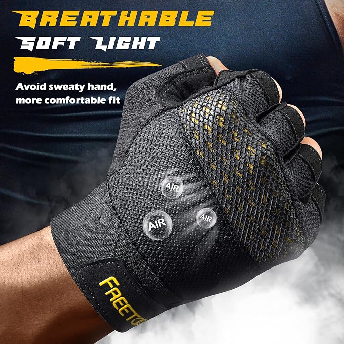 FREETOO Workout Gloves for Men, Weight Lifting Gloves with Full Palm Protection, Ultra Ventilated, Cushion Pads and Silicone Grip