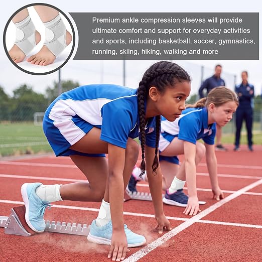 Honoson 2 Pcs Ankle Brace Kid Ankle Support Youth Neoprene Lace up Compression Sleeve Foot Brace Stabilizer with Adjustable Strap for Sport Sprained Plantar Fasciitis Achilles Tendonitis(White,S)