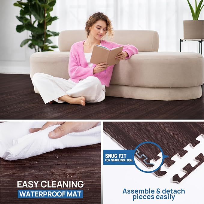 Yes4All EVA Interlocking Mats, Puzzle Floor Tiles, Foam Floor Padding with Border for Furniture, Home Space, Living Room, Garage