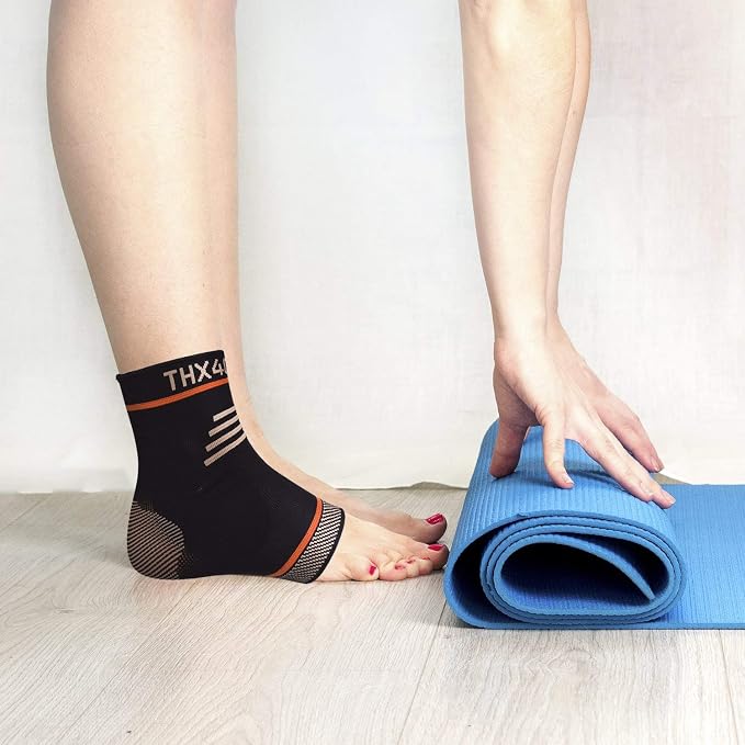 THX4COPPER Infused Compression Ankle Brace, Plantar Fasciitis Socks for Arch Pain, Reduce Swelling & Heel Spurs, Ankle Support - Single