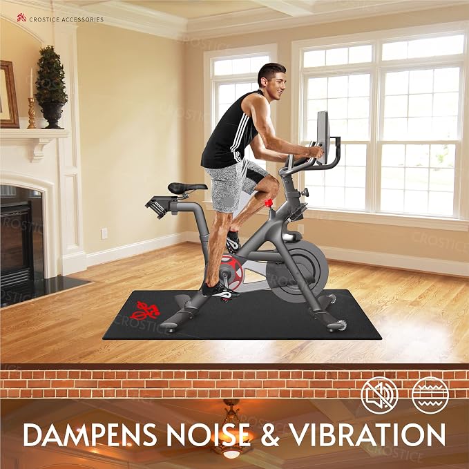 Bike Mat Compatible with Peloton Bike, 6mm Floor Protector | 6mm bike mat compatible with Peloton bike, providing non-slip waterproof protection for hardwood or carpet