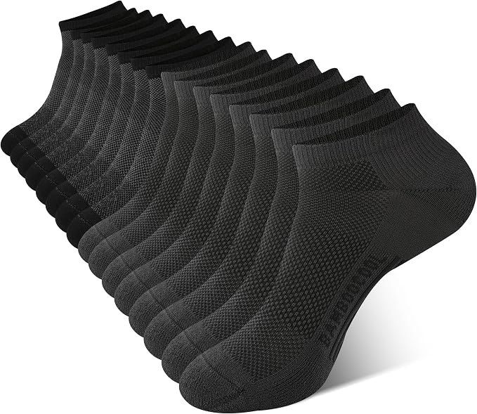 BAMBOO COOL Men's Athletic Ankle Socks Moisture Wicking, Anti-Odor Breathable Running Mesh Socks Arch Support, 8 Pack