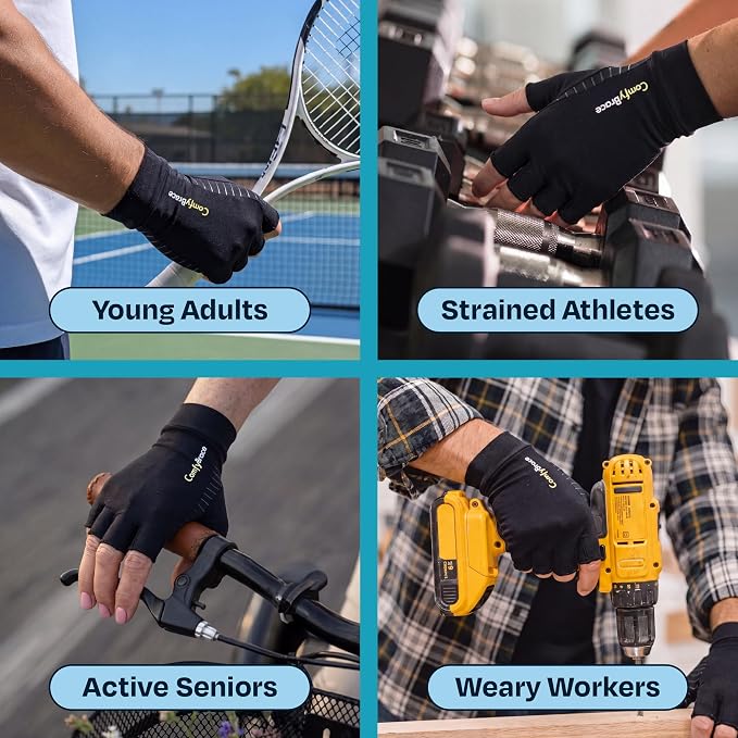 ComfyBrace Copper Arthritis Gloves, Hand Compression Gloves for Women & Men | Fingerless compression gloves for swelling, carpal tunnel, trigger finger, tendonitis and rheumatoid arthritis pain relief