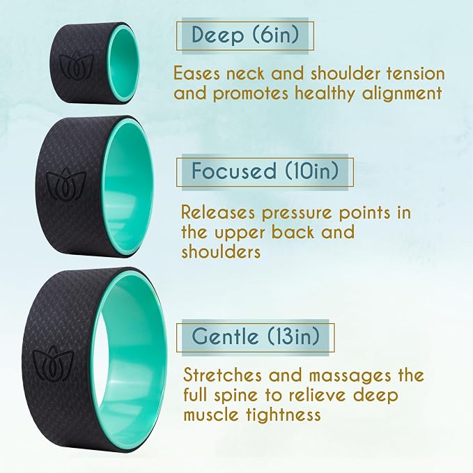 Florensi Yoga Wheel 3-Pack Back Roller & Stretcher for Pain Relief | Three wheel set includes different sizes to support stretching, back mobility, yoga poses, and muscle recovery
