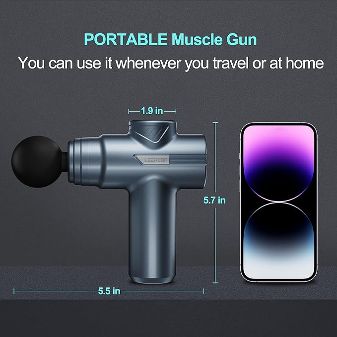 LEERCON Massage Gun Deep Tissue Handheld Muscle Massager for Pain Relief | Electric Massager Gun with 6 Speeds and 4 Heads Small Massage Gun for Athletes, Ideal Gift for Men Women Dad Mom Blue