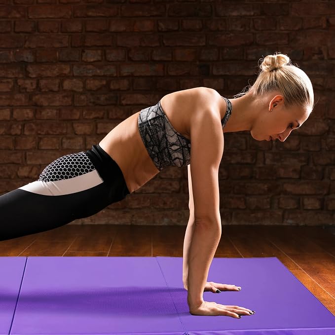 BalanceFrom 6x2 Feet 3-Panel Folding Gymnastics Mat – 1.5-Inch Thick Pad with Vinyl Surface and Carrying Handles for Tumbling, Yoga, Pilates, Home Workouts, and Martial Arts