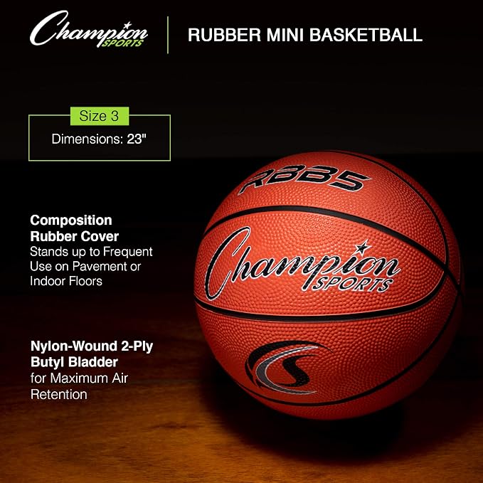 Champion Sports Rubber Basketballs – Durable Indoor & Outdoor Training & Recreational Game Balls, Multiple Sizes & Colors