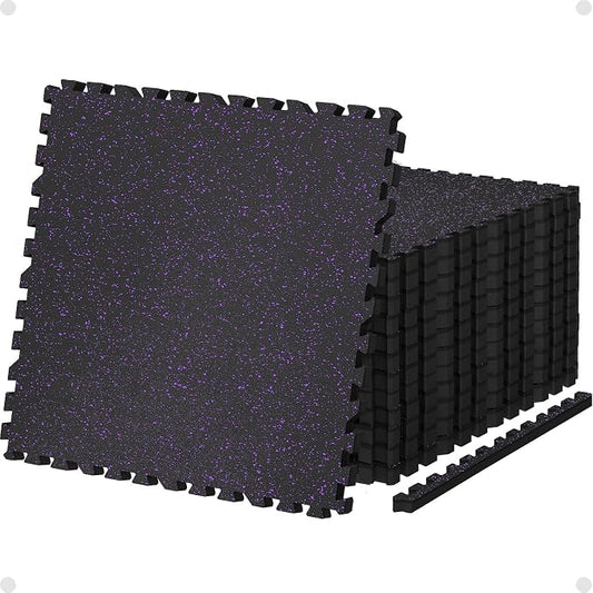 AIRHOP 0.79'' Extra-Thick 48 Sq Ft Rubber Top Gym Flooring for Home Gym | 12 Tiles, High Density EVA Foam, Waterproof & Non-Slip Rubber, Interlocking Puzzle Mats, Heavy Duty Floor Protection, 24"x24"