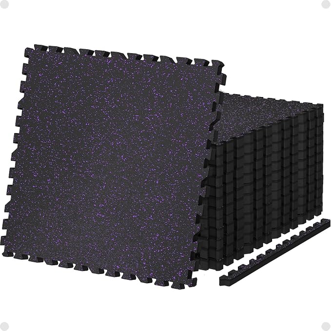 AIRHOP 0.79'' Extra-Thick 24 Sq Ft Rubber Top Gym Flooring for Home Gym | 6 Tiles, High Density EVA Foam, Waterproof & Non-Slip Rubber, Interlocking Puzzle Mats, Heavy Duty Floor Protection, 24"x24"