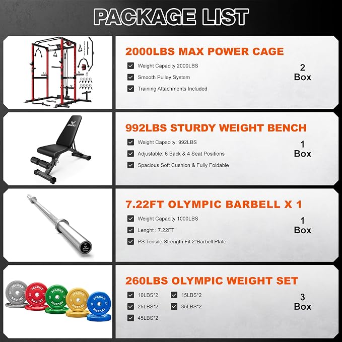 JELENS S21 Power Cage, Multi-Function Power Rack with Adjustable Cable Crossover System, 2000LBS Squat Rack for Home Gym with More Training Attachments