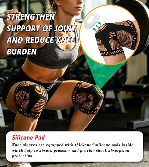 2 Pcs Knee Compression Sleeves for Men Women, Compression Knee Brace with Patella Gel Pad & Side Stabilizers,Knee Support for Meniscus Tear, Arthritis, Knee Pain Relief, Sports (Black and Brown, Medium)