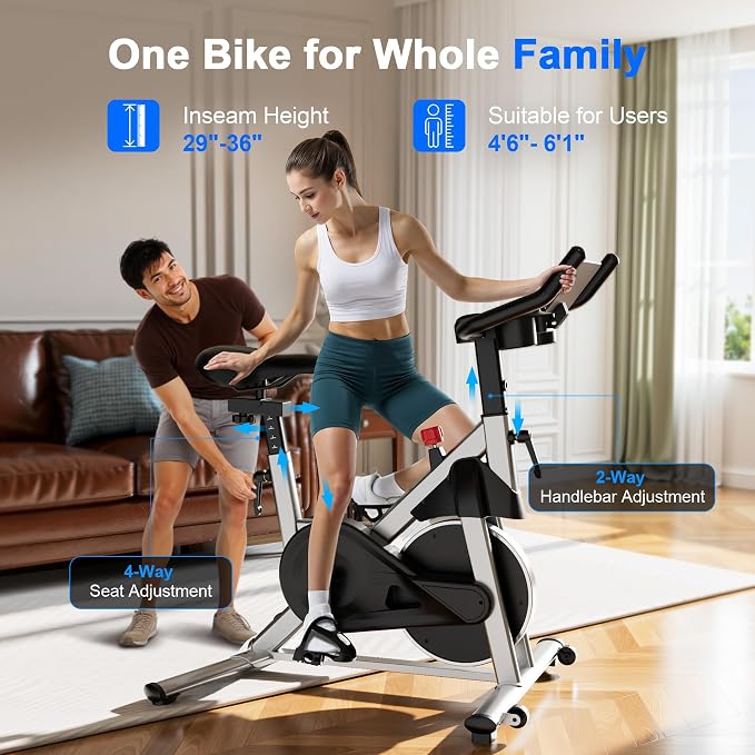 Indoor Cycling Bike - 32-Level Magnetic Resistance Stationary Exercise Bike with Adjustable Seat & Handlebars, Silent Belt Drive for Home Cardio (Fits Users 5'1" to 5'11", 300lbs Capacity)