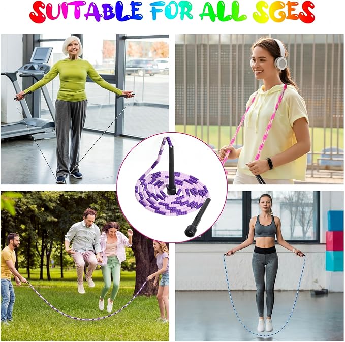 Junkin 36 Pack Jump Ropes for Kids Adults, Adjustable Length Free Segmented Skipping Rope Bulk for Toys, Soft Beaded Jumping Ropes for Women Men Fitness Exercise Training Workout Weight Loss, 9 Colors