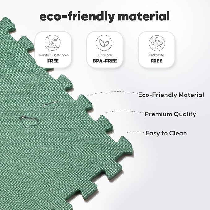 24 Pack 96 sqft Home Gym Mat, Puzzle Exercise Mat, EVA Interlocking Foam Floor Tiles for Home Workout Equipment and Kids' Play Areas - Blue, 24 in x 24 in x ½ in - (Green, 24 Pack(96 SQ FT))