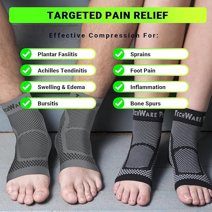 TechWare Pro Ankle Brace Compression Sleeve - Plantar Fasciitis Sock. Relieves Achilles Tendonitis. Foot Arch Support Reduces Joint Pain, Swelling & Heel Spur Pain. Injury Recovery Braces for Sports