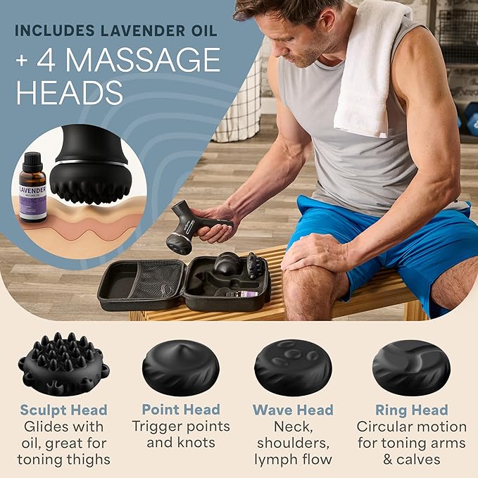 LifePro Spinergy Lymphatic Drainage Massager with 4 Rotating Heads 6 Speeds | Quiet, USB-C with Oil for Circulation Support Handheld Cellulite Massager & Body Sculpting Machine for Legs, Thighs & Stomach