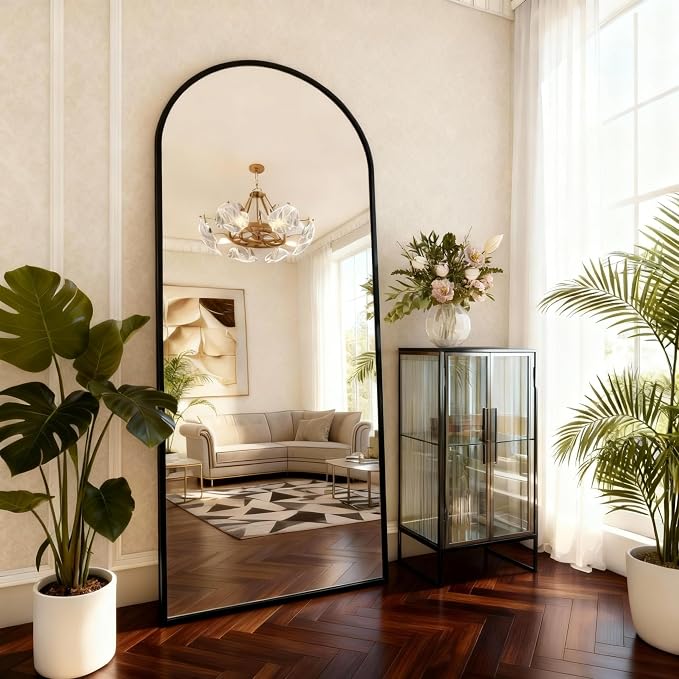 Arched Full Length Mirror 71"x32" Black | Aluminum Frame Shatterproof Glass, Freestanding Leaning Wall Mounted Mirror for Bedroom Living Room Entryway, Modern