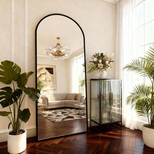 Arched Full Length Mirror 71"x32" Black | Aluminum Frame Shatterproof Glass, Freestanding Leaning Wall Mounted Mirror for Bedroom Living Room Entryway, Modern