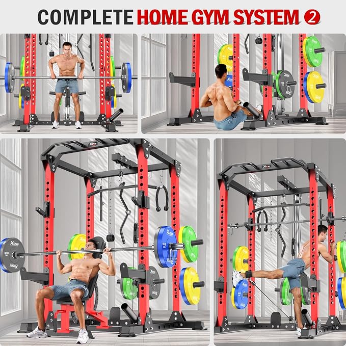 Power Cage Multi-Function Power Rack with Cable Crossover System,1500 LBS Capacity Squat Rack with Weight Bench,for Home Gym