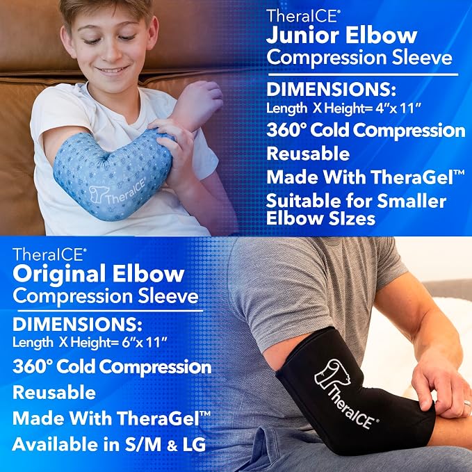 TheraICE Elbow Ice Pack Wrap, Compression Sleeve (X-Small) | Forearm & Arm Ice Sleeve for Bursitis, Tendonitis Relief, Reusable Cold Pack