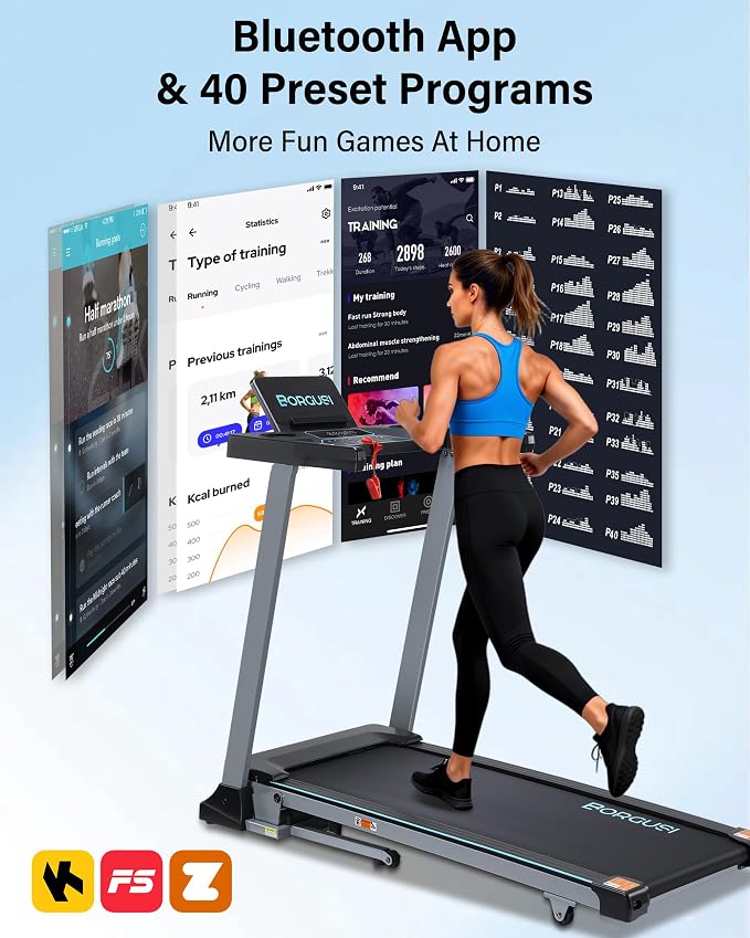 Auto Incline Treadmill for Home - 47.3"x17.5" Long Wide Belt, 3.5 HP, Bluetooth App, 10 MPH, 300 lbs Capacity, 40 Preset Programs