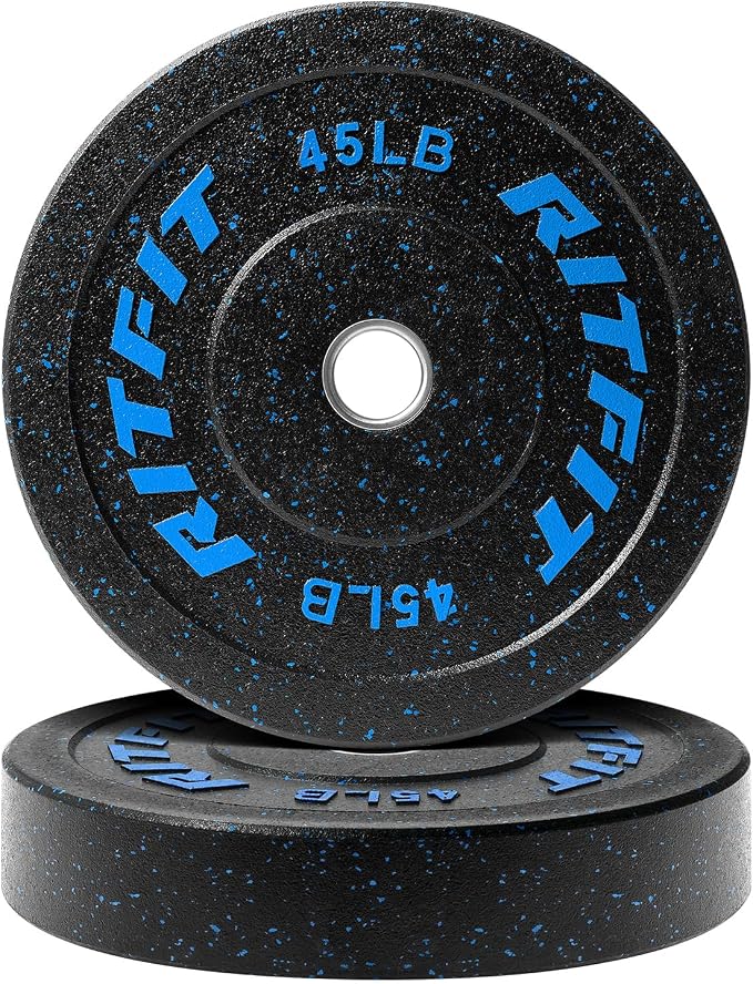 RitFit Bumper Plates, Colored Fleck-Rubber Weight Plates with Steel Insert, 2-inch Olympic Weight Plates for Weight Lifting and Strength Training