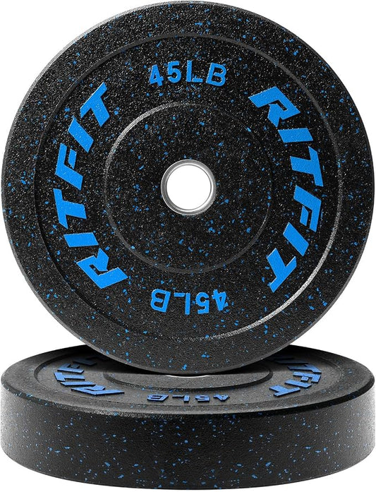 RitFit Bumper Plates, Colored Fleck-Rubber Weight Plates with Steel Insert, 2-inch Olympic Weight Plates for Weight Lifting and Strength Training