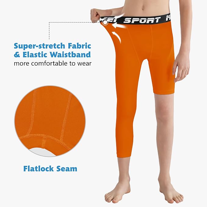 MIVEI One Leg Compression Tights Youth Boys Basketball Leg Sleeve | Kids Compression Pants Girls' Single Leg Tights 3/4 Leggings for Baseball Softball Soccer Running Football, Sports Base Layer