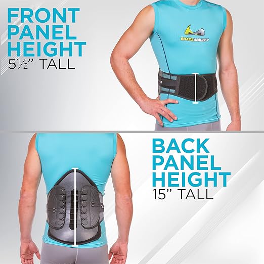BraceAbility Lumbar Decompression Back Brace - Adjustable Semi-Rigid Lumbosacral Corset Belt for Discectomy, Laminectomy, Disc Injury, Back Muscle Spasms, Pre and Post Spine Surgery Protection (Small)