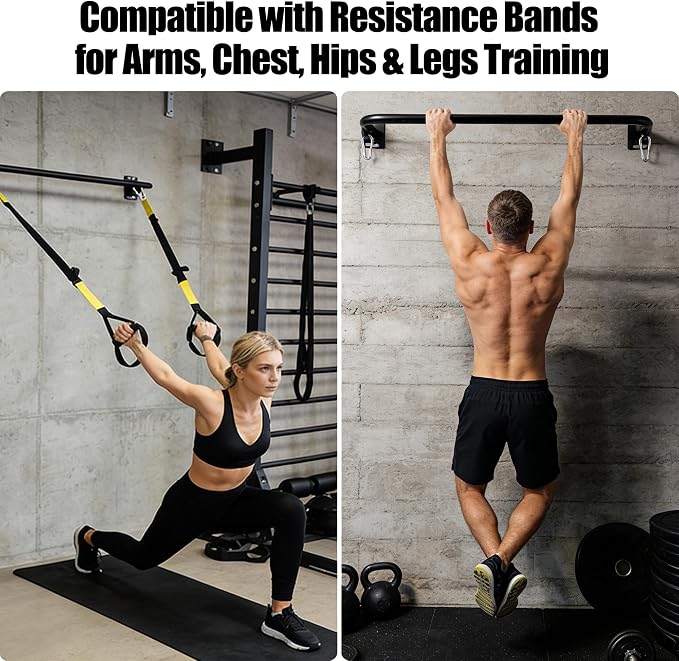Wall Mounted Pull Up Bar, Carbon Steel Doorway Chin Up Bar for Home Gym | Reinforced plate supports fit joists and studs, creating a stable space-saving upper-body strength training station.