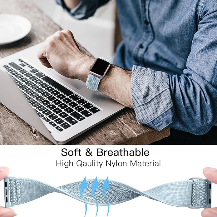 Lerobo Stretchy Nylon Solo Loop Band, Compatible with Apple Watch Series 11 10 9 8 7 6 5 4 3 SE3/2/1 Ultra3/2/1, Adjustable Strap for iwatch Band 44mm 45mm 46mm 49mm 42mm 40mm 41mm 38mm for Women Men