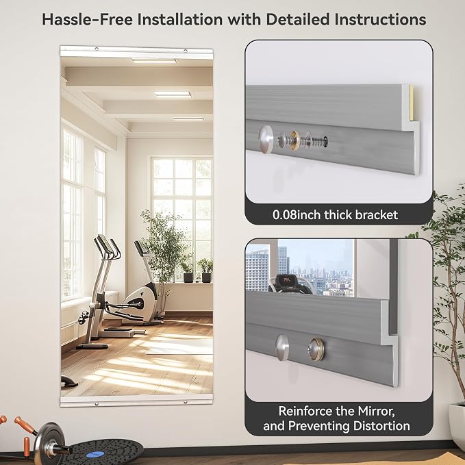 Hasipu Home Gym Mirror 51" L x 17" W - 3PCS Large Full Body Mirror for Yoga, Fitness, Garage, Dance Studio, Wall-Mounted, 0.16in Tempered Glass Frameless