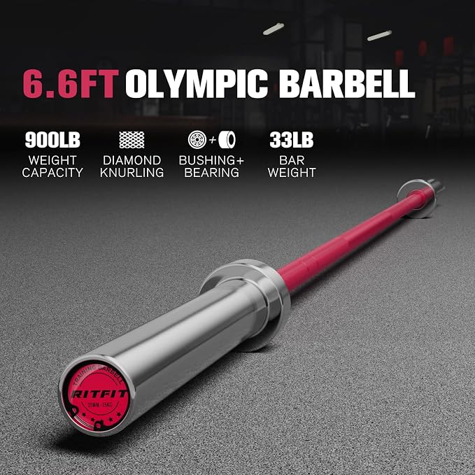 RitFit Elite 7ft Olympic Barbell, Robust 45lb Barbell for Weightlifting and Powerlifting, Superior Olympic Bar with Exceptional 500lbs Load Capacity, Weight Bar for 2” Standard Plates