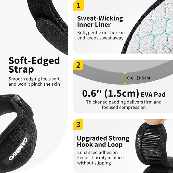 CAMBIVO 2 Pack Tennis & Golfer’s Elbow Brace, Counterforce Compression | Dual Adjustable Strap, Honeycomb Terry Lining, Breathable, Low-Profile Buckle, Forearm Support, for Tendonitis, Gym, Typing