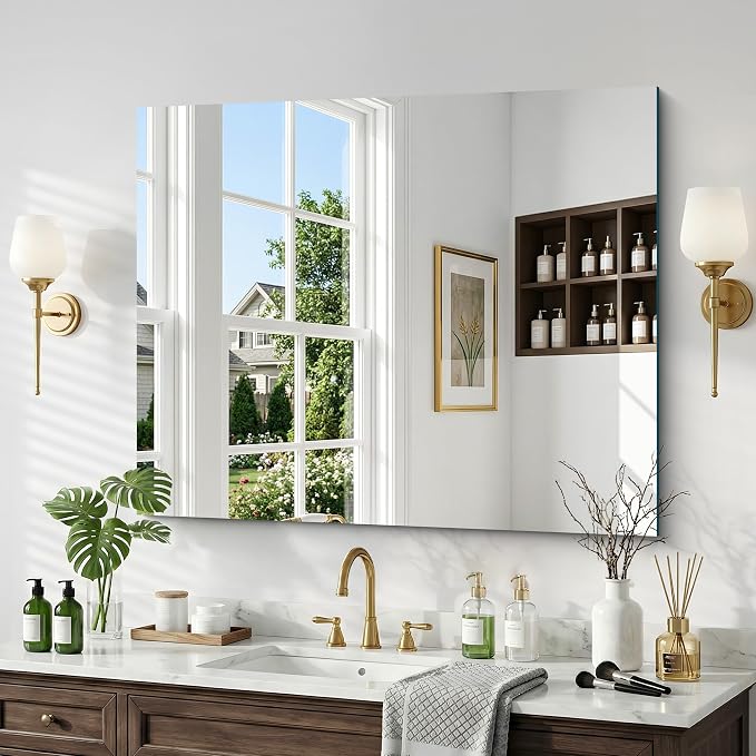 30"x36" Frameless Mirror, Frameless Bathroom Mirror for Over Sink, Rectangle Home Gym Mirror for Wall, Upgraded Shatterproof Wall Mount Vanity Mirror for Bedroom, Living Room, Entryway