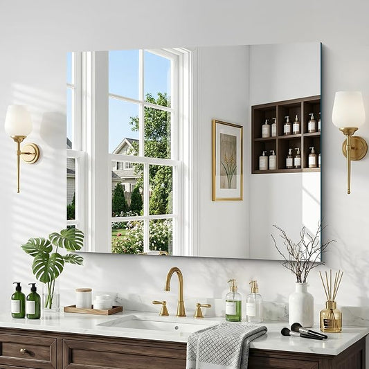 30"x36" Frameless Mirror, Frameless Bathroom Mirror for Over Sink, Rectangle Home Gym Mirror for Wall, Upgraded Shatterproof Wall Mount Vanity Mirror for Bedroom, Living Room, Entryway