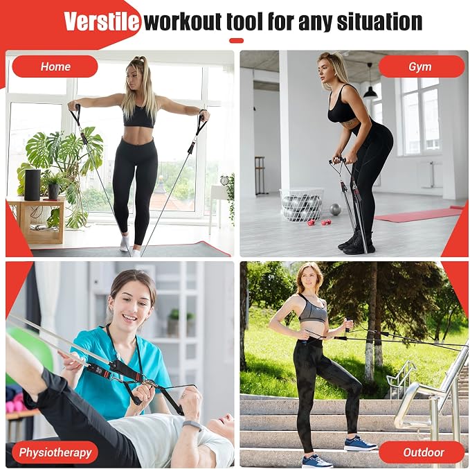 Resistance Bands with Handles for Women, 5 Level Exercise Bands | Workout Bands for Physical Therapy, Yoga, Pilates, Door Anchor, Storage Pouch, Training Poster