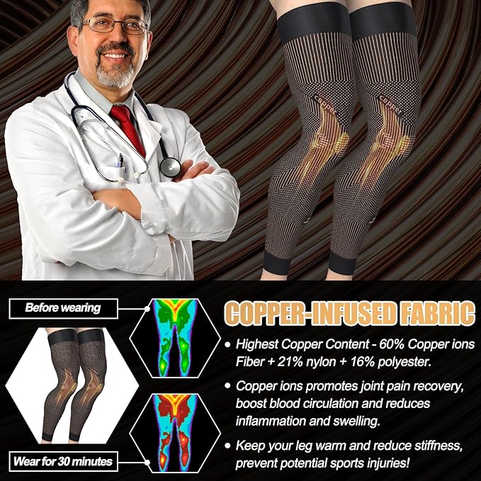 NEENCA Copper Compression Leg Sleeve, Ultra-thin with Copper Ions Infused | Full Leg Sleeve for Knee Pain Relief, Muscle Recovery, Swelling, Inflammation, Promotes Circulation, Sports, Workout...