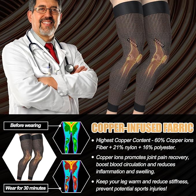 NEENCA Copper Compression Leg Sleeve, Ultra-thin with Copper Ions Infused | Full Leg Sleeve for Knee Pain Relief, Muscle Recovery, Swelling, Inflammation, Promotes Circulation, Sports, Workout...