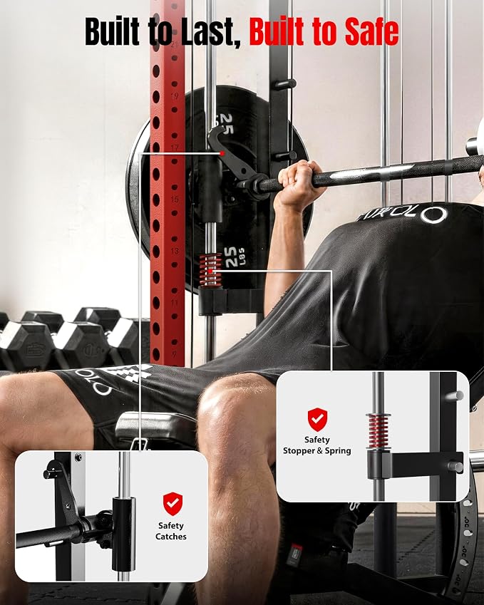 Mikolo M4 2.0 Smith Machine, 2200lbs Squat Rack with LAT-Pull Down System & Cable Crossover Machine, Training Equipment with Leg Hold-Down Attachment