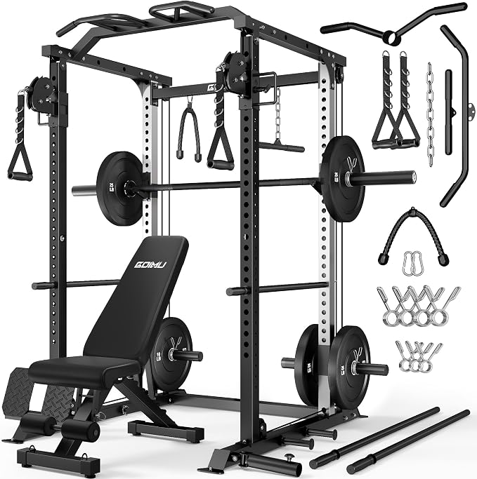 DP01 Power Cage, 2000LBS Squat Rack with Cable Crossover and Dual Independent Pulley System, Full Cage for Full Body Training, Power Rack with More Training Attachments for Home Gym