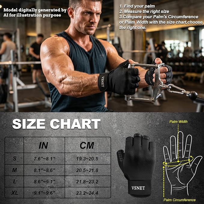 Half-Finger Sports Gloves, Black. Made of Neoprene Material, Feature Honeycomb Silicone Non-Slip Design on the Palm with Wrist Support. Suitable for Gym Training, Cycling and Weightlifting