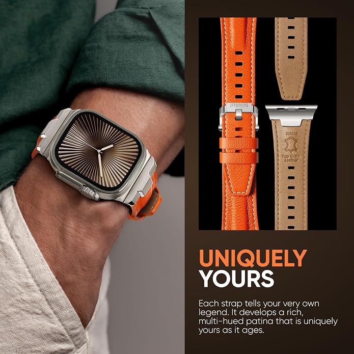 Suitisbest Leather Band Compatible for Apple Watch Ultra Band 49mm 46mm 45mm 44mm 42mm 41mm 40mm, Genuine Leather Replacement Strap for iWatch series 11 10 9 8 7 6 5 4 3 2 1, SE 3 2 1, Ultra 3 2 1