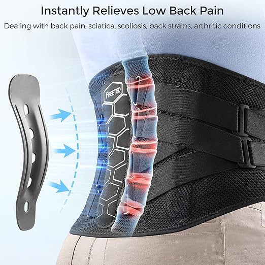 FREETOO Back Brace for Lower Back Pain Relief with Pulley System,Lumbar Support Belt for Men & Women with Lumbar Pad, Ergonomic Design and Soft Breathable 3D Knit Material,for Herniated Disc,Sciatica | 3D Knitted Fabric,Metal Plate,Lumbar Pad, Herniate...