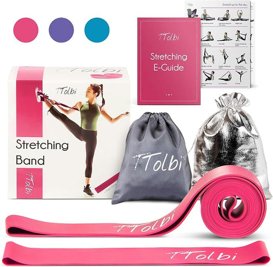2-Pack Ballet Stretch Bands with Foot Mini Loop, Natural Rubber Dance Bands | Splits and flexibility training for kids, teens and adult dancers, gymnasts and cheerleaders, beginner guide and travel bag