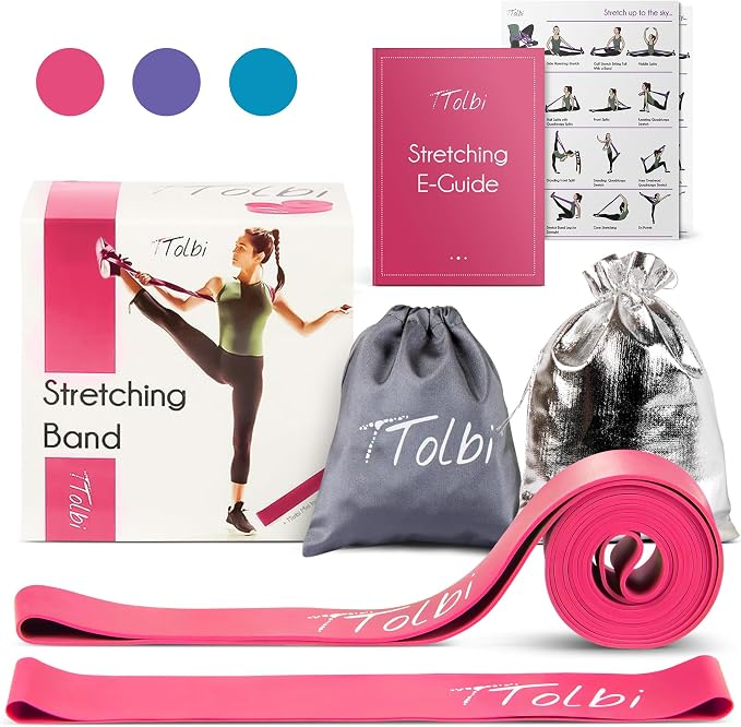 2-Pack Ballet Stretch Bands with Foot Mini Loop, Natural Rubber Dance Bands | Splits and flexibility training for kids, teens and adult dancers, gymnasts and cheerleaders, beginner guide and travel bag