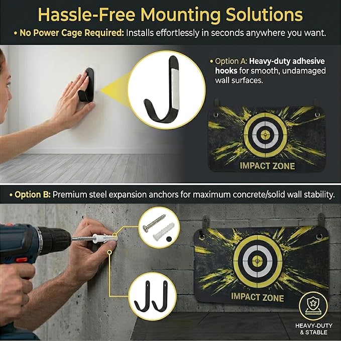 Medicine Ball Target for Wall Ball Training, 31.5" x 16.5" Impact Zone Pad with High Density Foam Backing, Wall Mounted Slam Ball Target with Adhesive & Screw Hooks